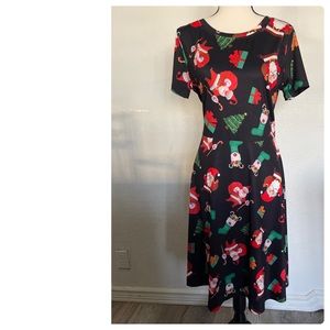 Ladies Round Neck Santa Star Tree  Xmas Womens Swing Midi  Dress.